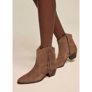 Mint Velvet Frankie Neutral Suede Fringe Ankle Boots